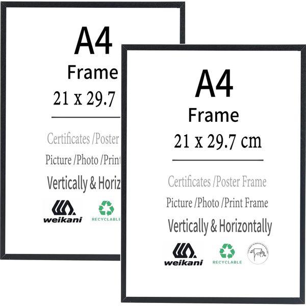 A4 Wood Picture Frame,2 Pack-21x30cm Black Wood Photo Frame,Certificate Frame with Plexiglass for Wall Mount or Table Top Display