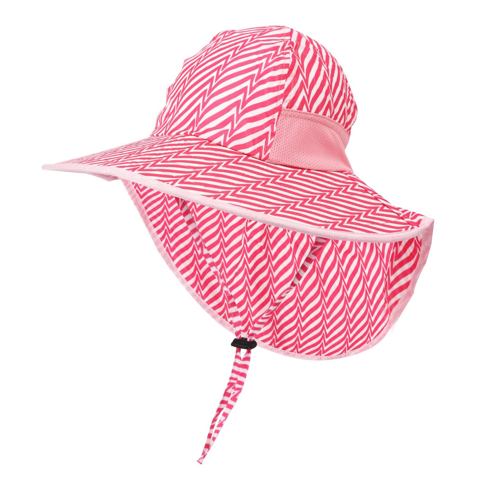 GLAITC Sun Hat Kids, Summer Cap with Neck Flap Adjustable Girls Boys Sun Hat UV Protection Beach Hat with Chin Straps Wide Brim Summer Visor Cap for Baby Toddler and Kids, 3-10 Years (Pink)