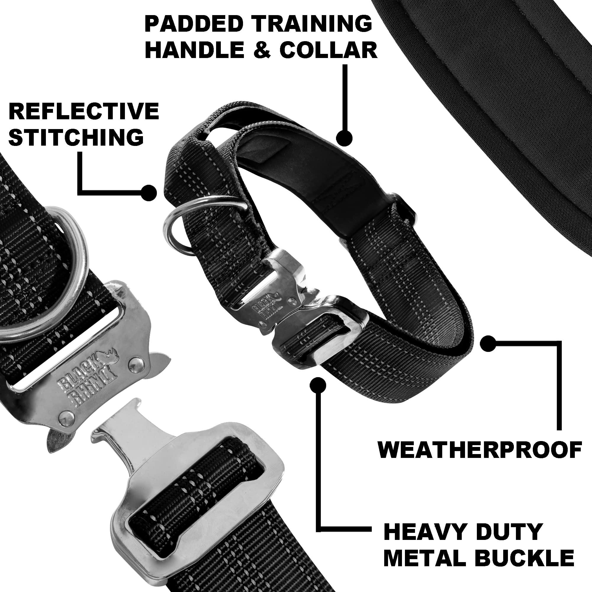 Black Rhino - Tactical Dog Collar Ultra-Soft Neoprene Padded Dog Collars for Medium, Large, XL Dogs | Heavy Duty Metal Buckle | Padded Handle for Dog Training (Large, Black) 1