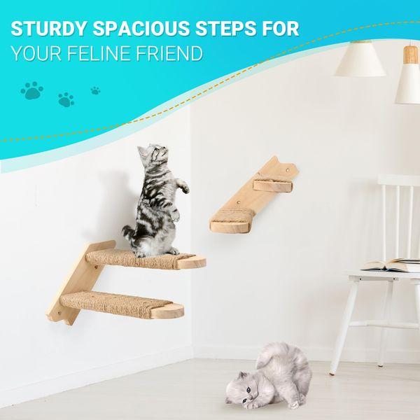 Fesky Cat Wall Furniture Cat Tree - Pine Wood Cat Climbing Frame with Rope-Wrapped Stairs, Durable & Aesthetic Cat Furniture with Cat Shelves 1