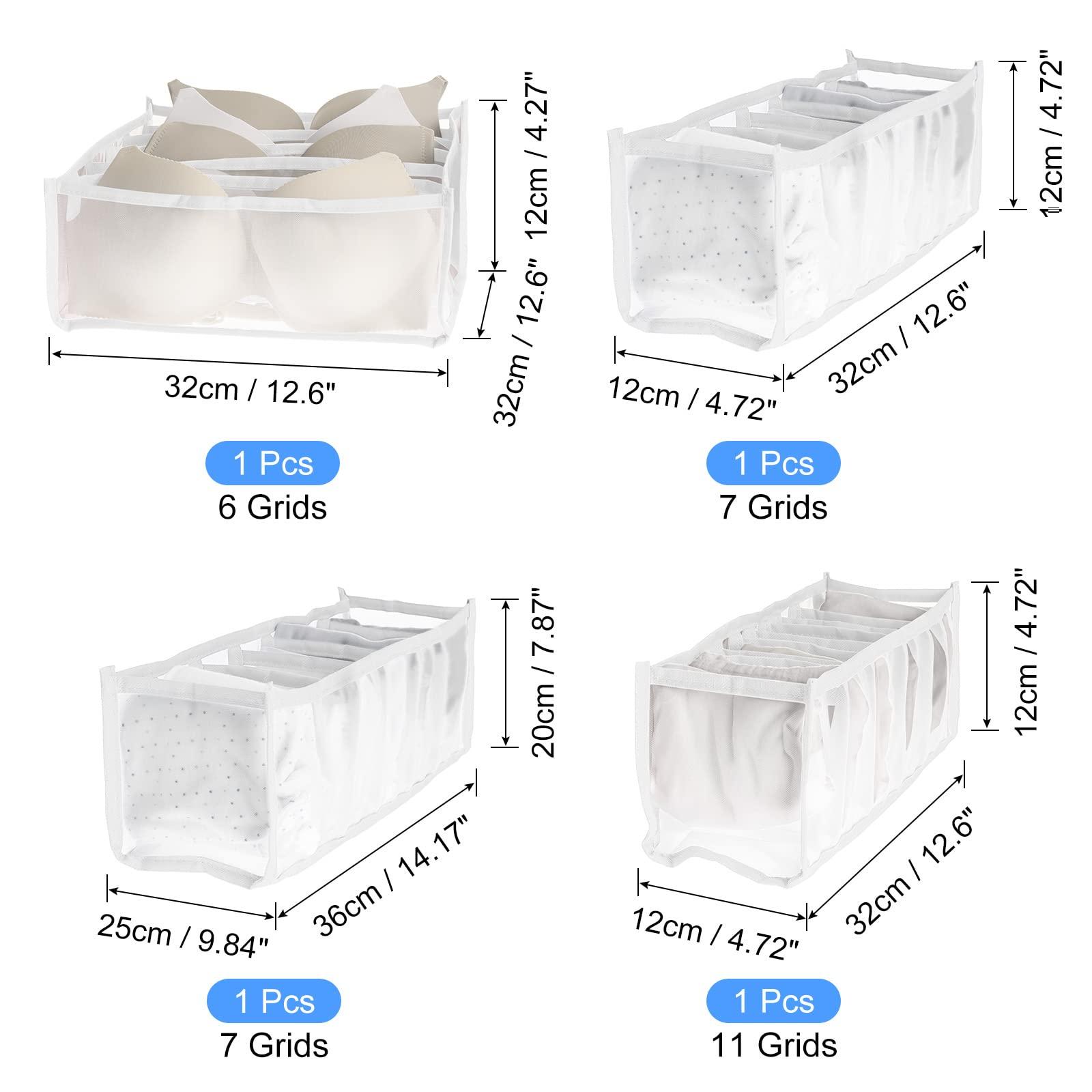 sourcing map Underwear Drawer Organizers 4pcs, 6/7/11 Grids Foldable Closet Organizer Mesh Clothes Storage Bins for Bra Socks Underpants, White 1