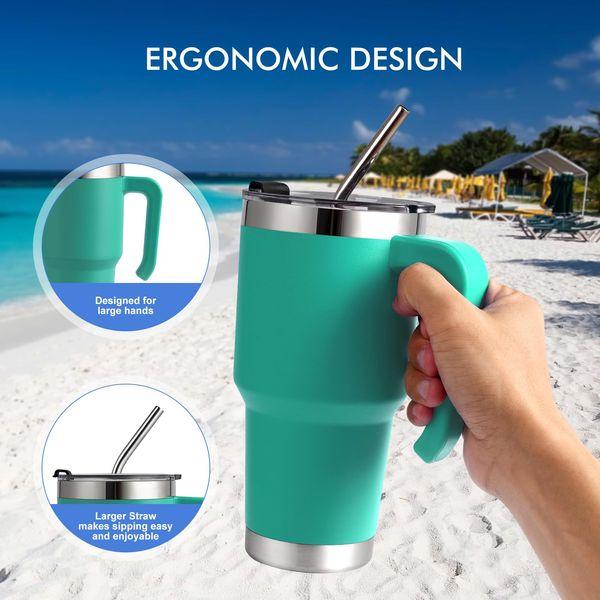 EQARD Tumbler with Straw Lid and Handle 30oz Travel Mug with Leakproof Lid Stainless Steel Vacuum Insulated Cup with Handle and Tube Brushes Coffee Mug for Hot Iced Drink BPA Free 3