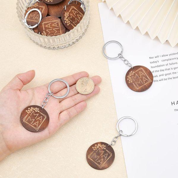 CHGCRAFT 20Pcs Moms- Engraved Wood Key Chain Engraved Wooden Flat Round Pendant Keychains with Iron Finding Key Chain Accessory, Coconut Brown 3