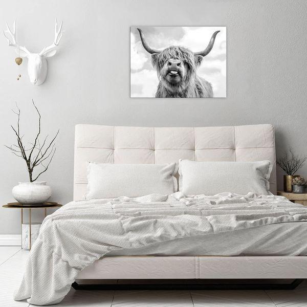 Highland Cow Canvas Wall Art Black and White Animal Painting Posters Print Wall Decor Pictures Artwork for Modern Living Room Bedroom Home Decorative (16"x24" (40x60cm), Framed,Ready to hang) 3