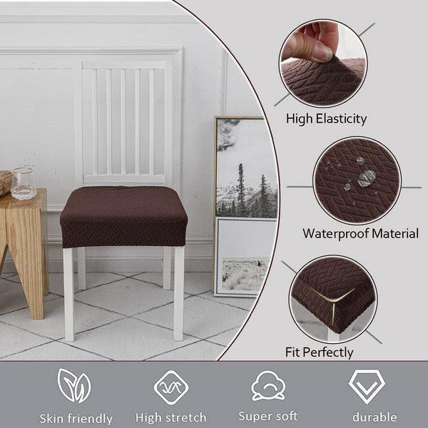KELUINA Stretch Lattice Jacquard Waterproof Chair Seat Covers for Dining Room 1/2/4/6 PCS Chairs Covers Dining Chair Covers Kitchen Chair Covers (Coffee,6 Pcs) 2