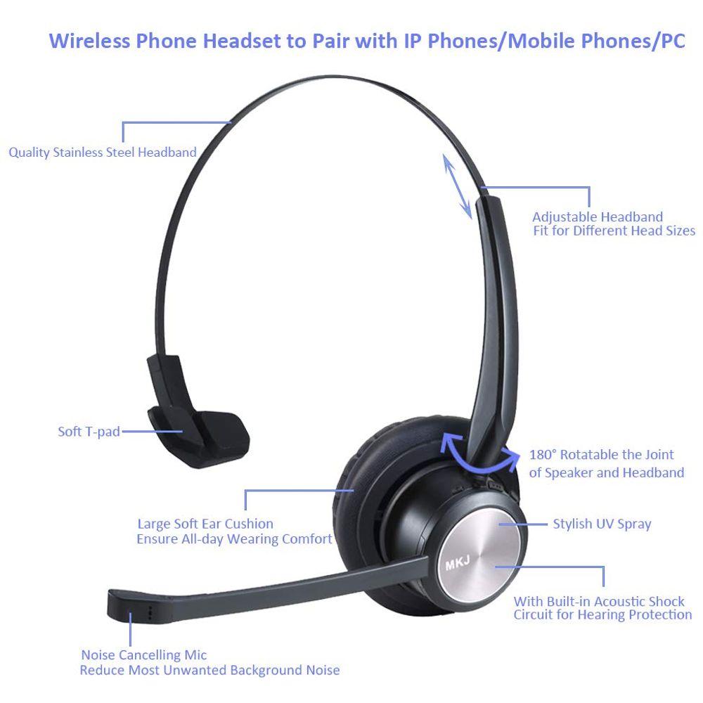 MKJ Wireless Headset with Microphone Compatible with Cell Phones Computers Laptops for Skype Call Softphone Conference etc 2