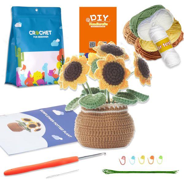 MISUMOR Crochet Kit for Beginners, Potted Plants Flower, Crochet Kit for Starter Complete Adults with Crochet Accessories Step-by-Step Instructions and Video Tutorials