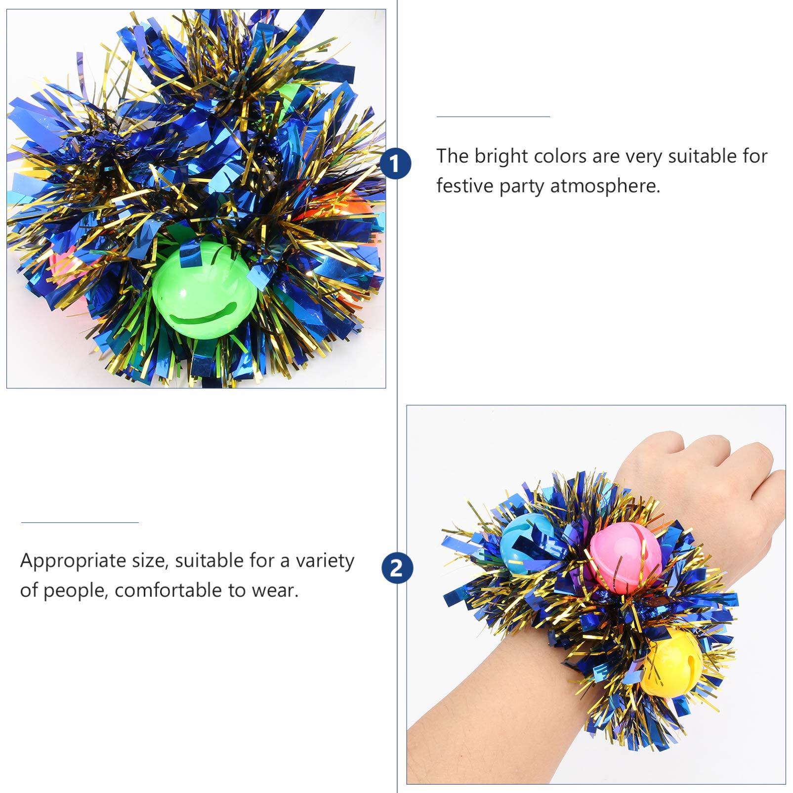 Amosfun 2Pcs Christmas Band Wrist Bells Christmas Jingle Bells Bracelet With Glitter Tinsel Wristband For Christmas Carnival Party Instrument Percussion Rhythm Toys Supplies (Blue) 2