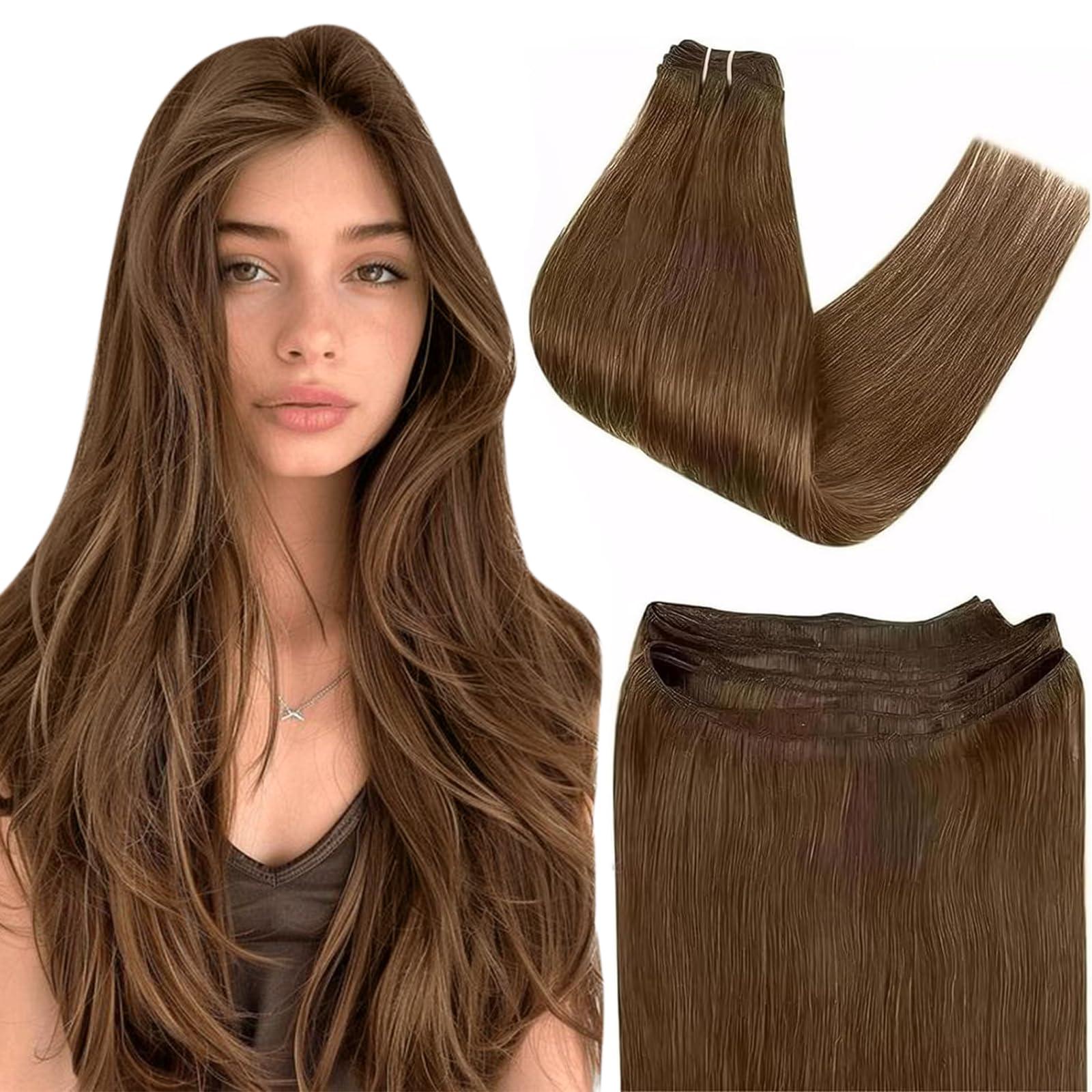 Easyouth Hair Extensions Weft Human Hair Sew in Extensions Medium Brown Double Weft Hair Extensions Real Hair Weft Extensions Brown 12 Inch 70g