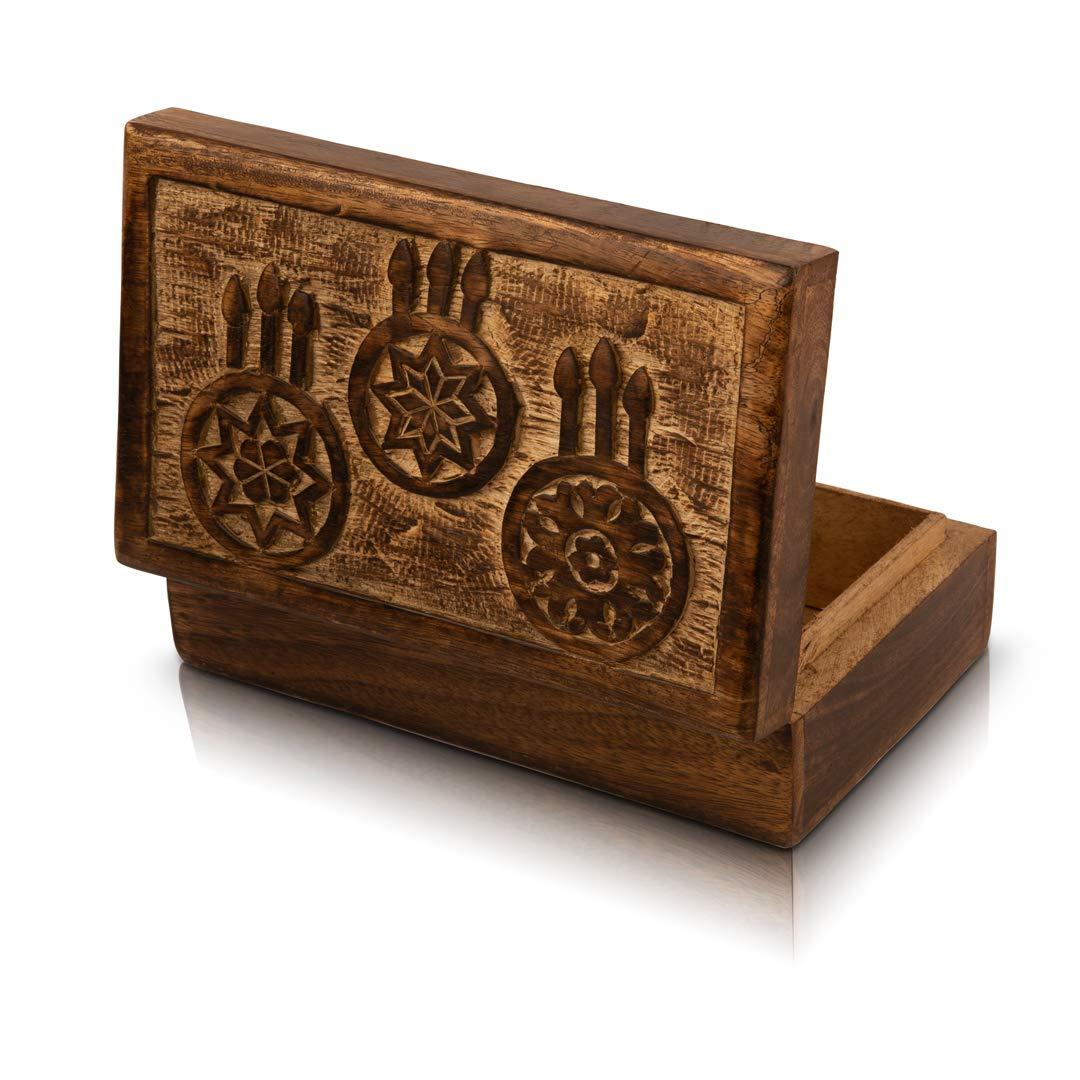 Great Birthday Gift Handmade Decorative Wooden Jewellery Box With Dream Catcher Carvings Jewellery Organizer Keepsake Box Treasure Chest Trinket Holder Watch Box Storage Lock Box 20.32 x 12.7 cms 2