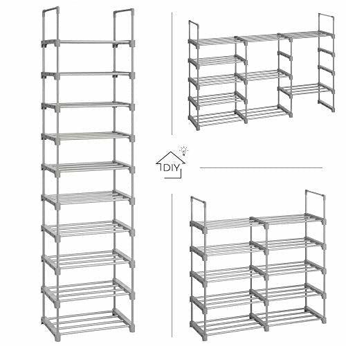 SONGMICS Large 10-Shelf Shoe Rack, Metal Shoe Storage Organiser, Customisable Design, Space-Saving and Versatile Rack for Living Room Bedroom Kitchen, 45 x 30 x 174 cm, Grey LSA025G02 3