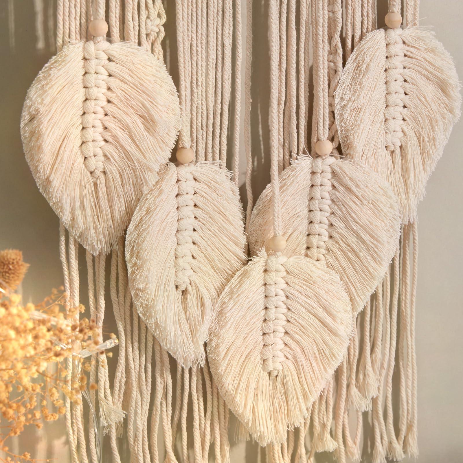 Nice Dream Macrame Dream Catcher Large Dream Catchers for Bedroom Boho Wall Hanging Decor with 5 Woven Leaves Tassels Home Decoration Ornament 3