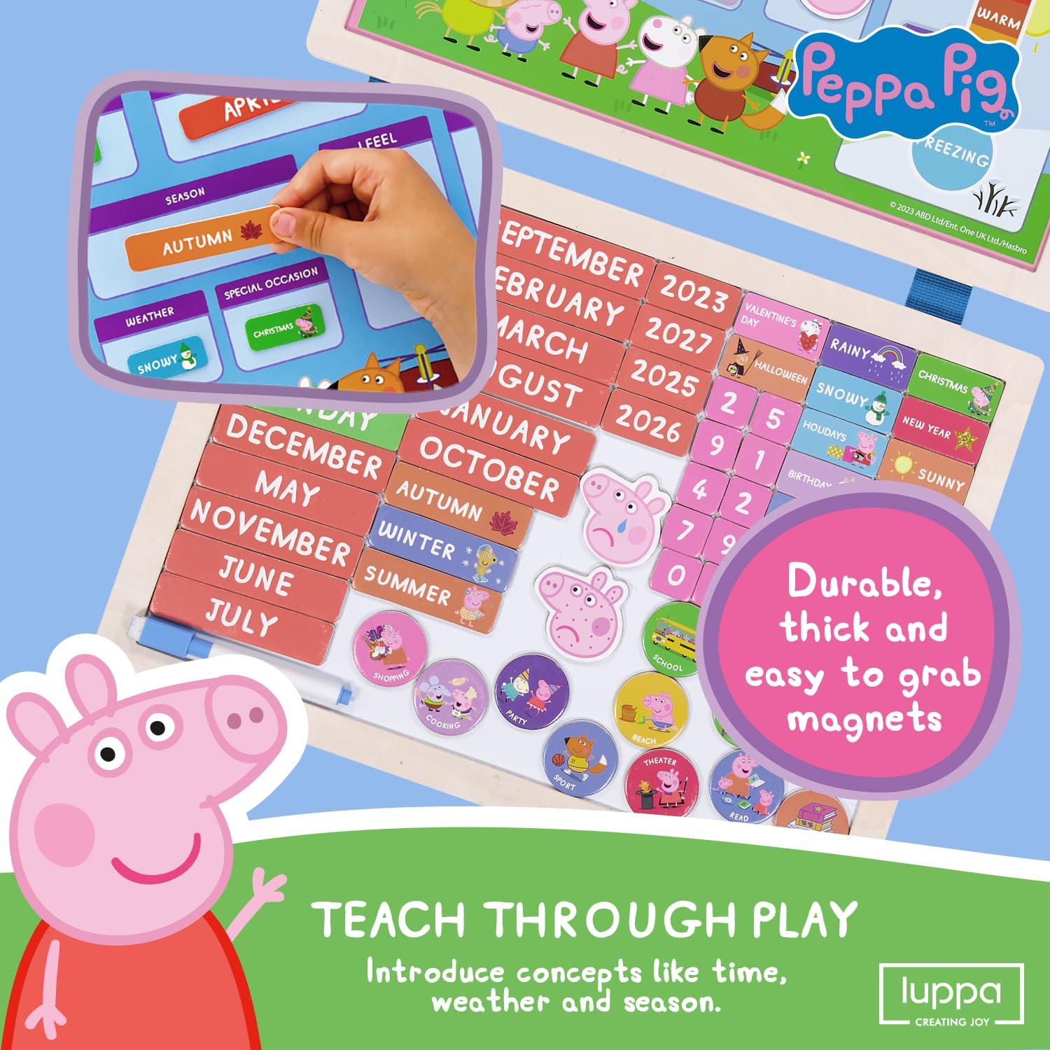 Kid's Wooden Magnetic Daily Calendar - Interactive Learning, Reusable Schedule, Fun Chore Chart - SparkJoy Set for a Colorful Daily Routine! Peppa Pig Wooden Calendar 4