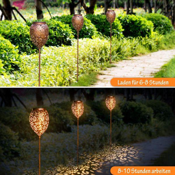 JOYCREATOR Metal Pack of 2 Solar Lights for Outdoor Garden with IP65 Waterproof, Warm White LED Oriental Solar Lights Patio Balcony Christmas Decoration 1