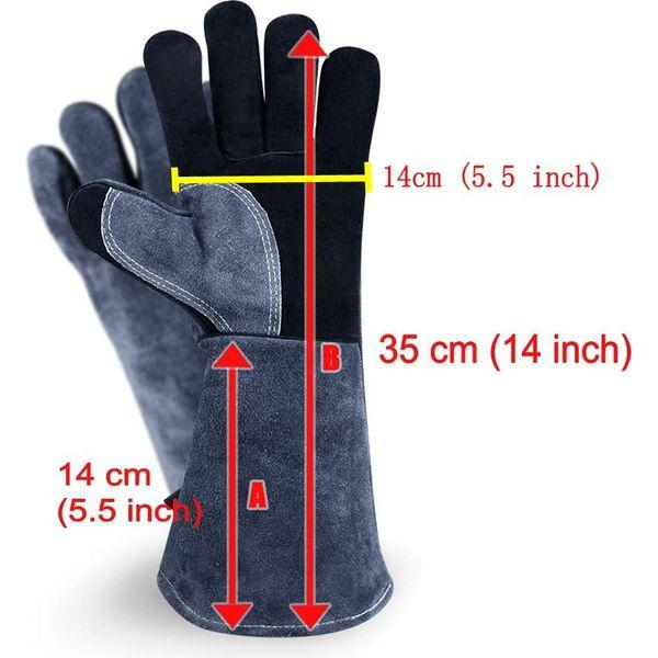 JZK Heavy duty large leather heat resistant heat proof fire gloves gauntlets for wood burner log burner BBQ welding, gardening gloves for men 3