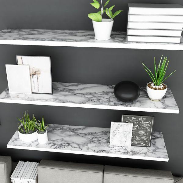 VEELIKE Marble Sticky Back Plastic Roll Vinyl Worktop Covering Marble Effect Wallpaper Waterproof Contact Paper White and Grey Vinyl Film for Table Fireplace Kitchen Countertop TV Unit 40cm x 900cm 4