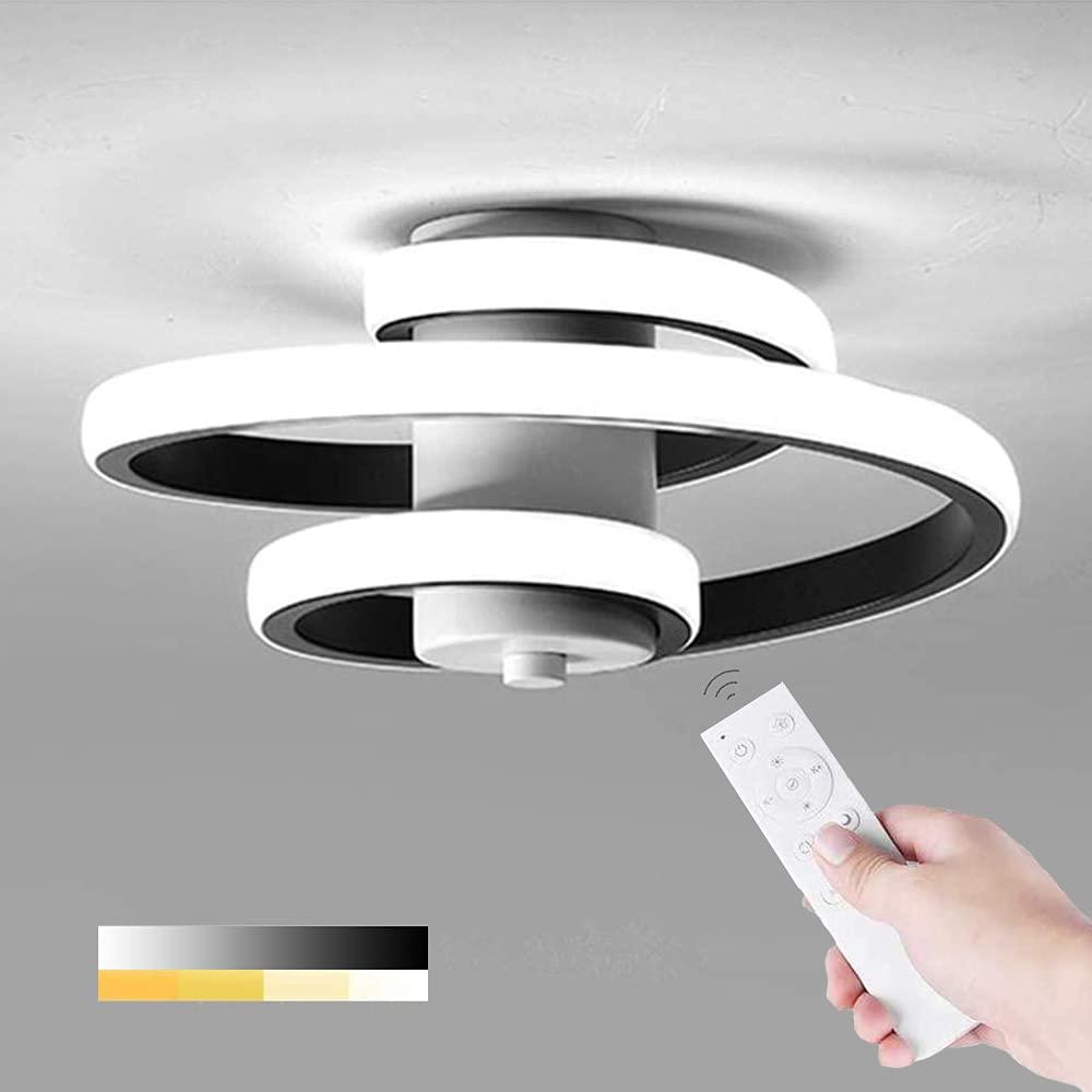 LED Ceiling Lamp Dimmable 3 Rings, Spiral Modern Design Line Ceiling Light, 18W LED Ceiling Lamp Light Ideal for Aisle,Corridor,Bedroom,Hotel,Kitchen,Stair Lamp on Ceiling.[Energy Class A++] (Black)