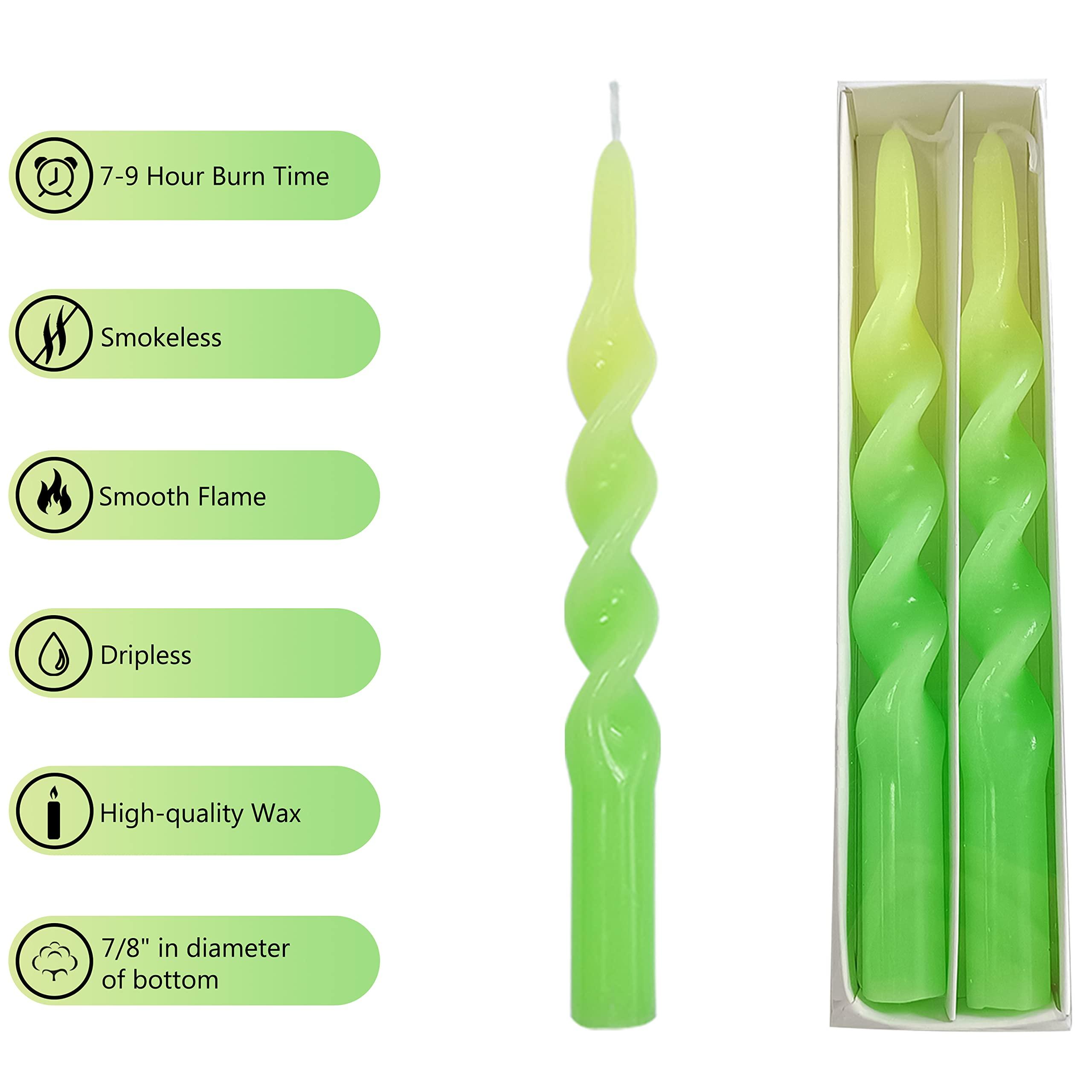 Gedengni 10inches Spiral Taper Candles Yellow Green Candlesticks Twisted Tapered Candles - 2PCS Unscented Candles for Wedding Dinner Party Decoration 4