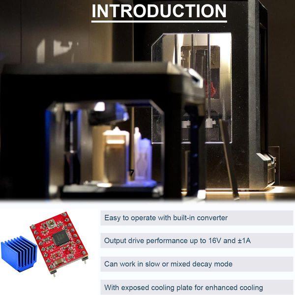 DAOKAI 5PCS A4988 Stepstick Stepper Motor Driver Module Voltage Regulator for Arduino 3D Printer Engraving Machine, with Heat Sink Cross Screwdriver 2