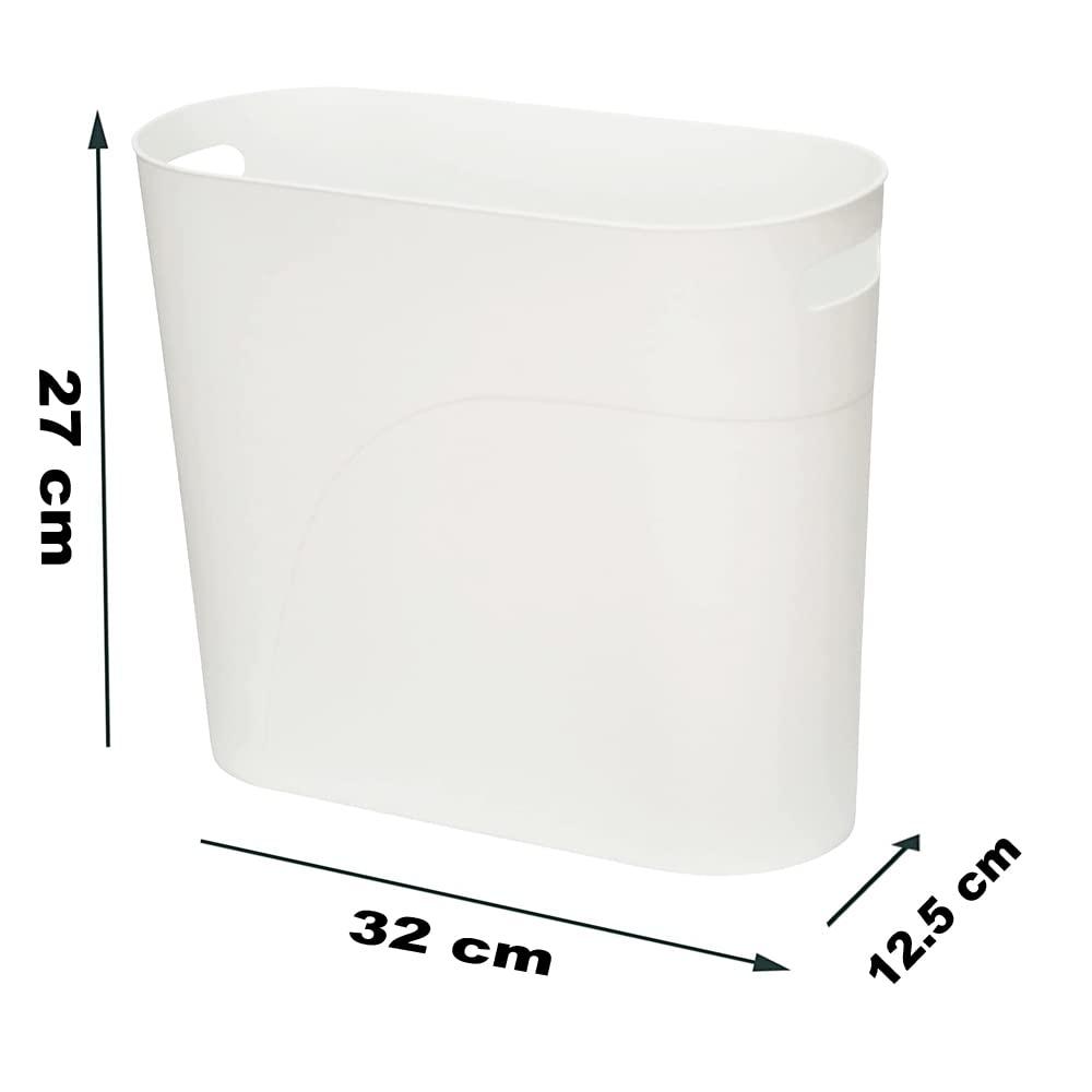 Caxmtu Small Bathroom Bin Plastic Bathroom Wastebasket 10 Litres Slim Garbage Container Bins with Handle for Home Kitchen Bathroom Bedroom Office, White, 2 Pack 3