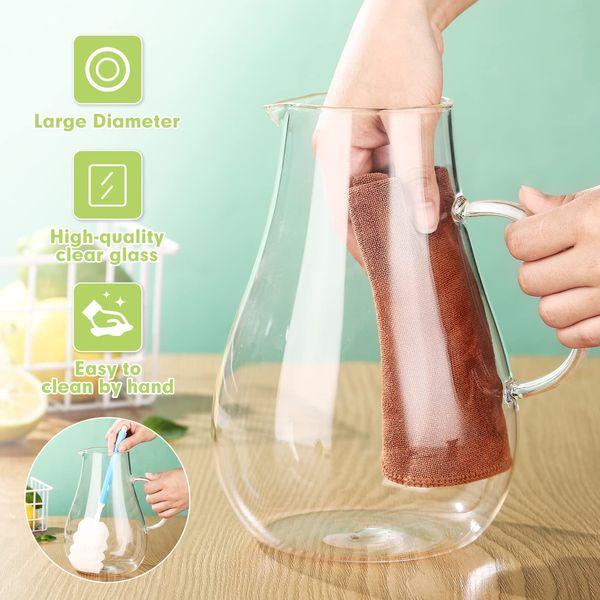 Glass Water Jug with Lid, BELIBUY Glass Jug with Lid 2.2 Litre, 70 Ounces Iced Tea Jug Water Carafe Hot & Cold Water Iced Tea Wine Coffee Milk and Juice Drinks Carafe Water Jug 3