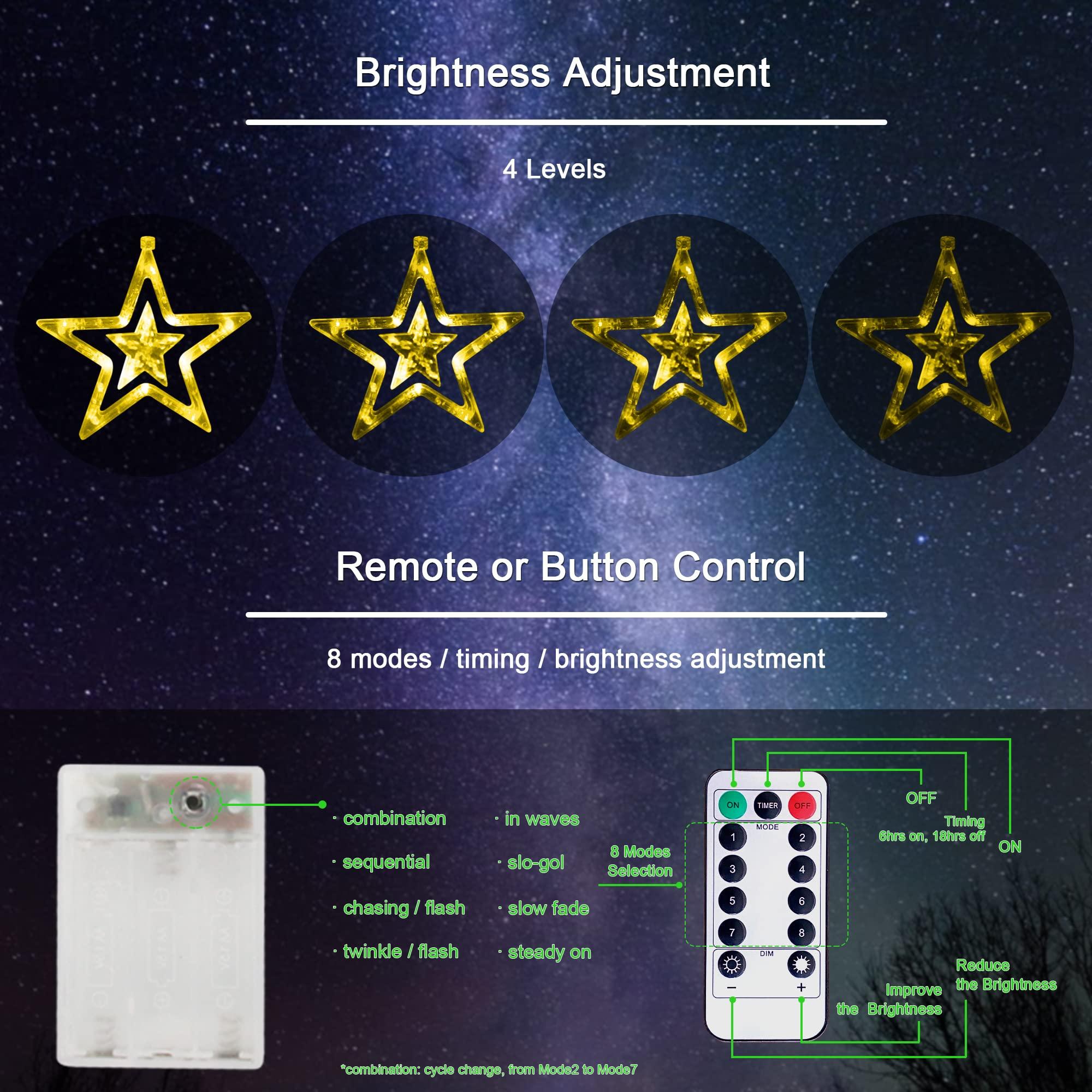 12 Star Curtain Lights with Remote Control 138 LEDs Fairy Light 8 Lighting Modes USB Powered for Bedroom Garden Party Wedding Christmas, Ideale Gift for Family Friends (Warm White) 4