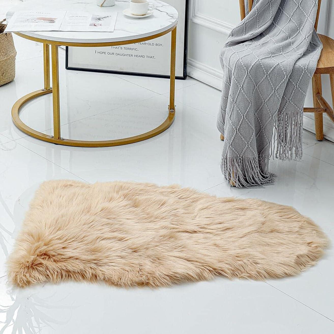 JXLOULAN Faux Rabbit Fur Area Rug- Soft Fluffy Rugs Anti-Skid Carpet for Living Room Bedroom Sofa Nursery Rugs (60 x 160 cm, White) 3