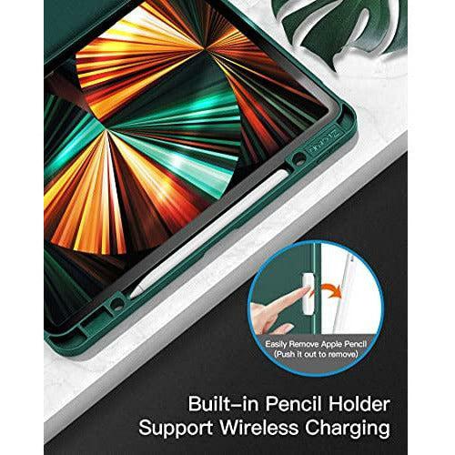 ZtotopCases for New iPad Pro 12.9 Inch Case 2021 5th Generation with Pencil Holder, [Auto Sleep/Wake+Full Body Protection] Soft TPU Back Cover for iPad 12.9" 5th Gen, Ink Green 3