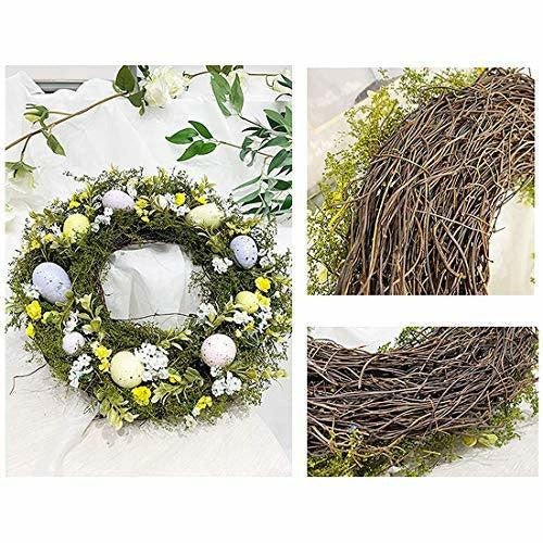 Youngshion 40cm Artificial Front Door Wall Hanging Rattan Easter Wreath Pastel Egg Plant Spring Garland with Mixed Flowers and Twigs for Home Party Decor 2