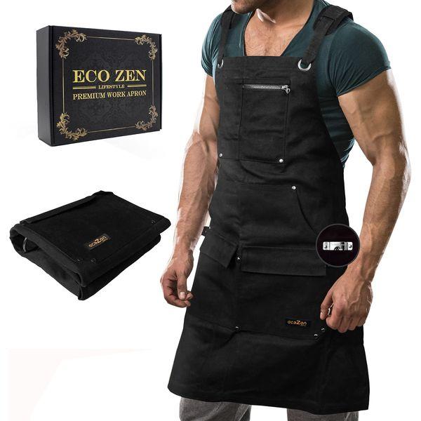 Shop Apron - Waxed Canvas Work Apron with Pockets | Waterproof, Fully Adjustable to Comfortably Fit Men and Women Size S to XXL | Tough Tool Apron to Give Protection and Last a Lifetime (Light Black) 0
