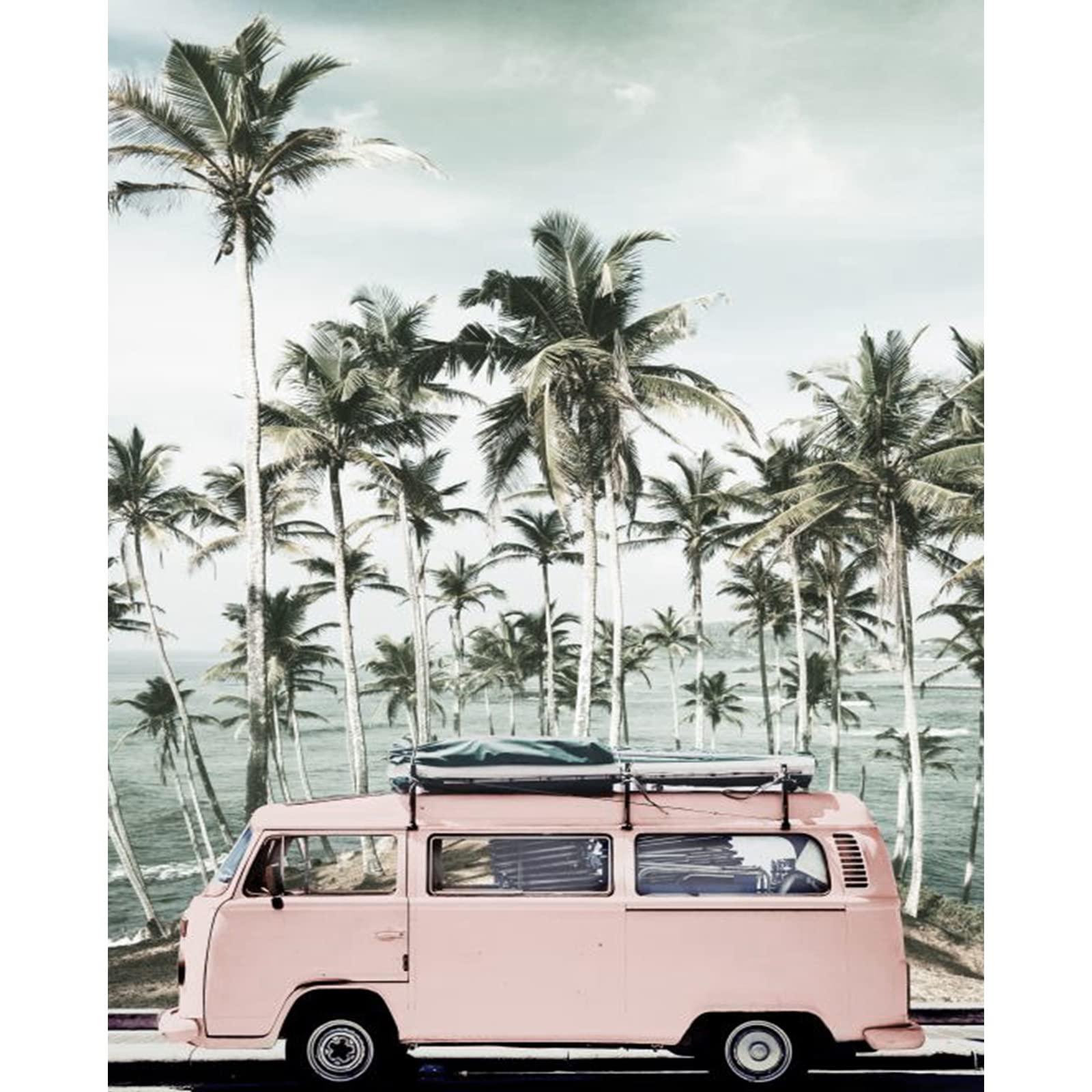 Tucocoo Coastal Scenery Paint by Numbers Kits 16 x 20 inch Canvas DIY Oil Painting for, Students, Adults Beginner with Brushes and Acrylic Pigment - Palm Pink Car Photo (Without Frame) 0