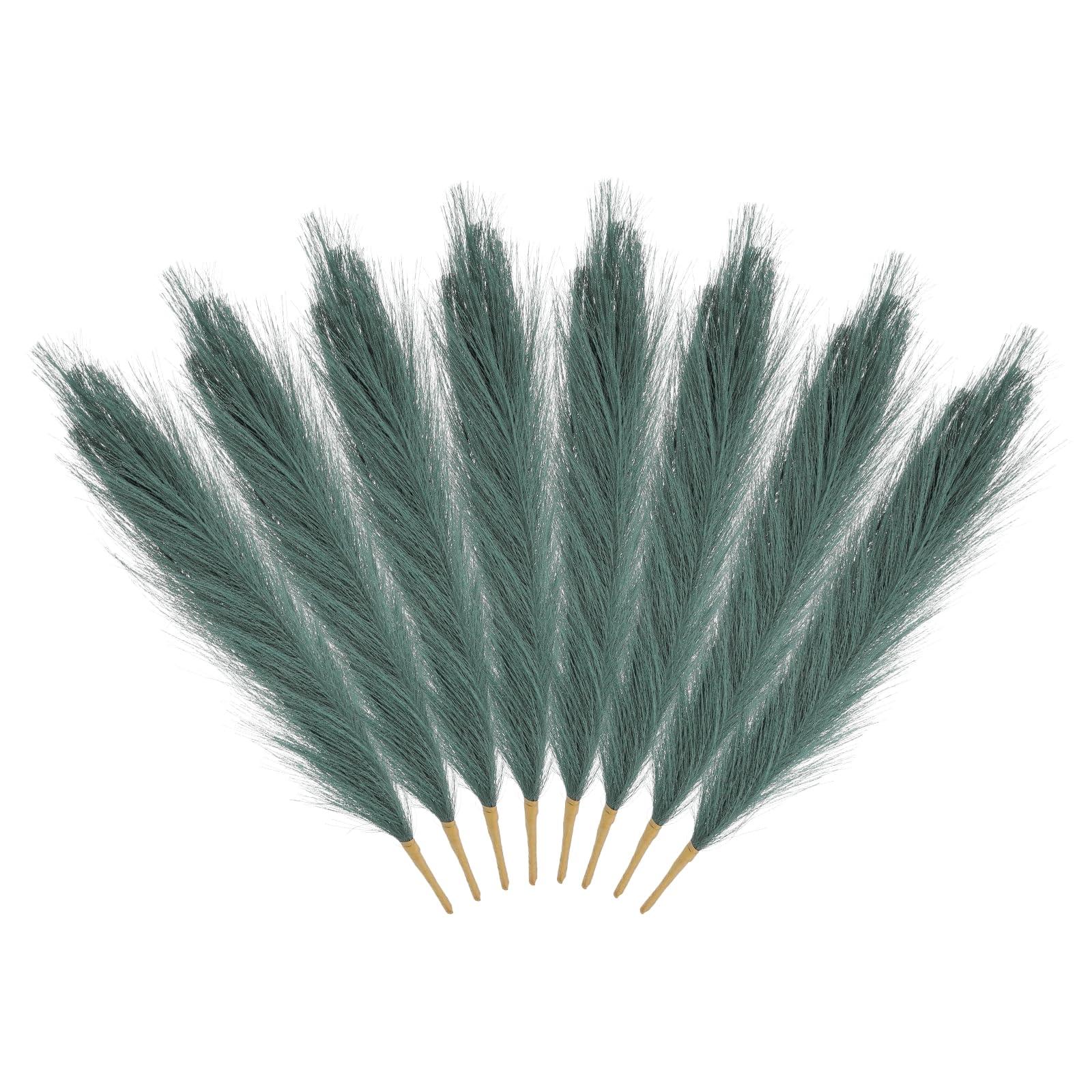 sourcing map 8Pcs Pampas Faux Grass,Tall 17.7"/45cm Fake Fluffy Pampas Grass Decor for Living Room Party Wall Vase Wedding Decoration,Dark Green