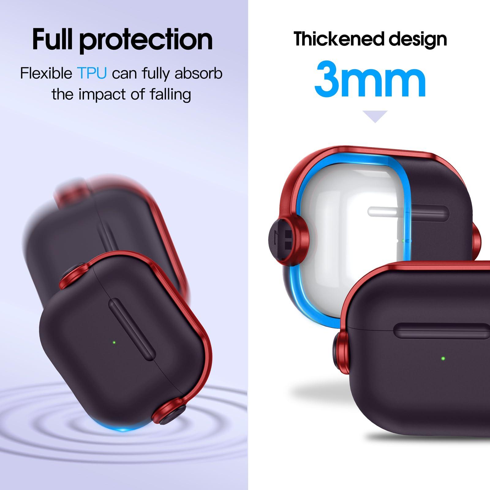 Anqrp Designed for AirPods 3 Case with Lock [Front LED Visible] [Supports Wireless Charging] Music Styling Earphone TPU + PC Protective Cover Compatible with AirPods 3rd Generation, Wine Red 3