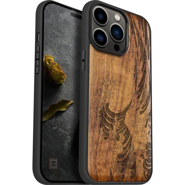 Carveit Case for iPhone 14 Pro Max Compatible MagSafe Protective Cover Wood Hybrid TPU Shockproof Bumper For Apple 14 Pro Max Magnetic Cases Design Wooden (The Great Wave Off Kanagawa-Walnut) 0