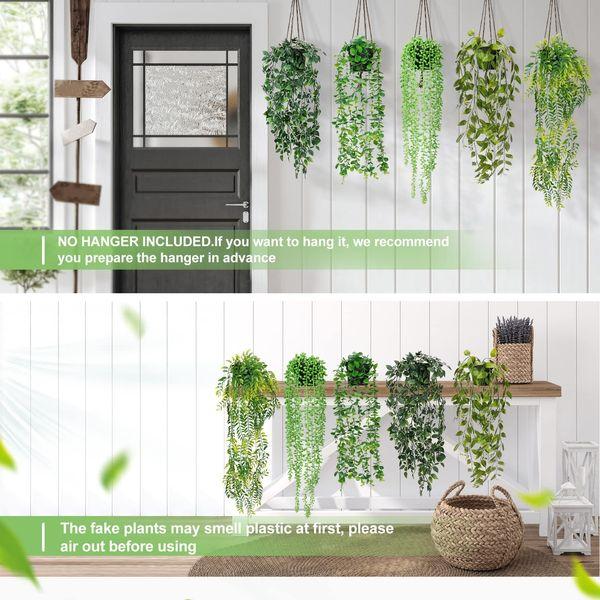 UNIMEIX Artificial Hanging Plants 5 Pack Fake Plants Indoor Faux Plant Fake Potted Greenery for Home Room Indoor Outdoor Shelf Decor 3