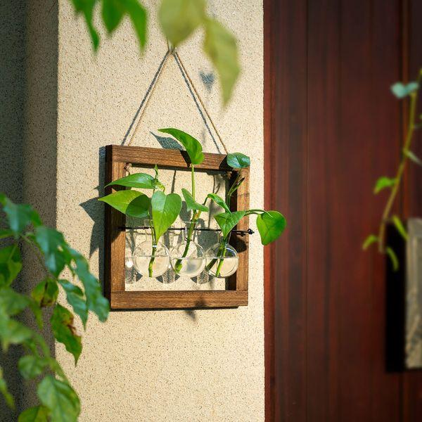 Hanging Propagation Station for Plants Wall Planter Indoor Vintage Wall Bulb Vase for Flowers with Wooden Frame for Aethetic Room Decor Home Office Accessories 2