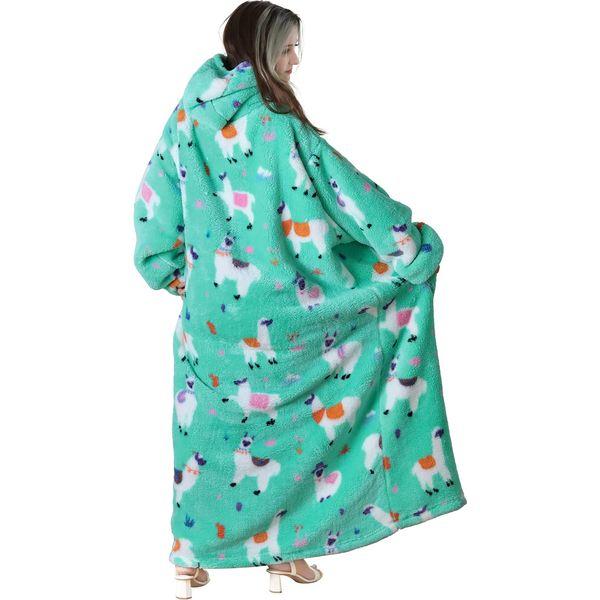 Queenshin Alpaca Wearable Blanket Hoodie,Extra Long Oversized Flannel Comfy Sweatshirt Robe for Adults Women Girls,Warm Cozy Animal Hooded Body Blanket 2