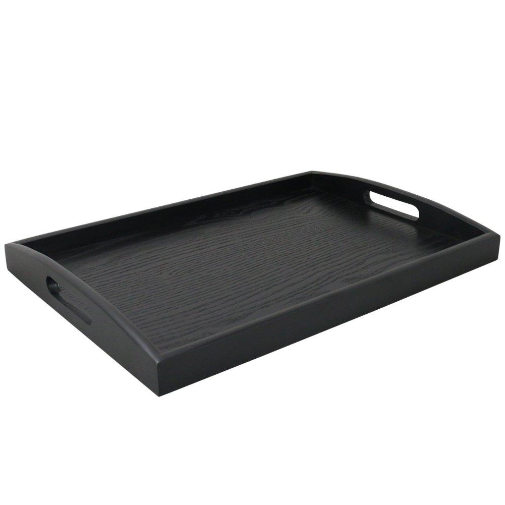 DILLMAN Serving Tray Large Black Wood Rectangle Food Tray Butler Tray Breakfast Tray With Handles (Small) 0