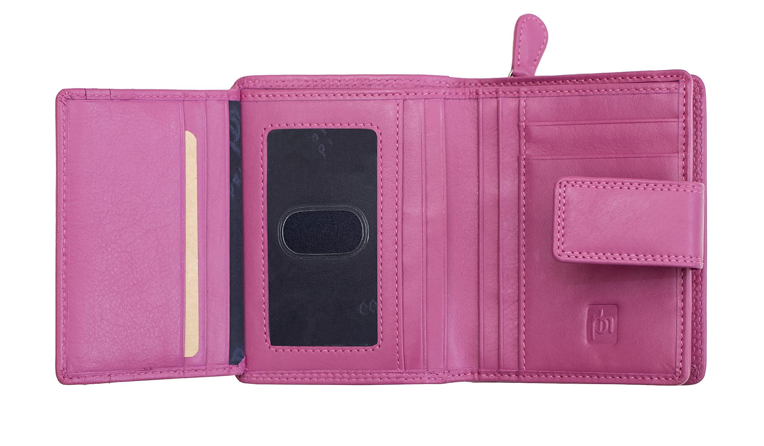 Prime Hide Woman's Leather Purse, Premimum Leathers Medium Sized, Ladies Soft Designer RFID Blocking Trifold - Cerise 4