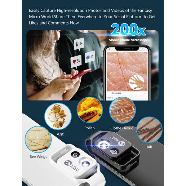 APEXEL Portable Microscope for Phone,200X Pocket Phone Microscope for Kids to Explore Micworld with LED Light Microscope(White) 1