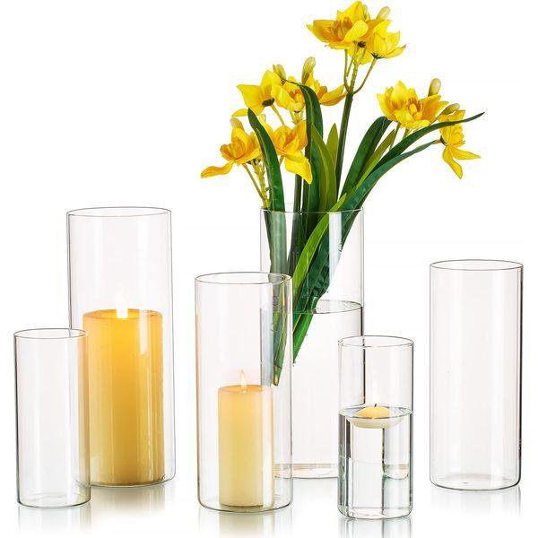 Hewory Glass Vase for Flowers, 30Pcs Clear Cylinder Flower Vases for Living Room, Glass Flower Vase for Table Centrepiece for Dining Room Home Decor, Hurricane Candle Holders for Wedding, 15/20/25cm