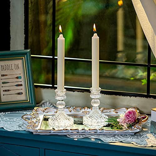 Sziqiqi Glass Candlestick Holders Set of 4, Clear Glass Taper Candle Holder, Elegant Crystal Candle Holders for Table Centrepieces for Dining Living Room Wedding Party 1