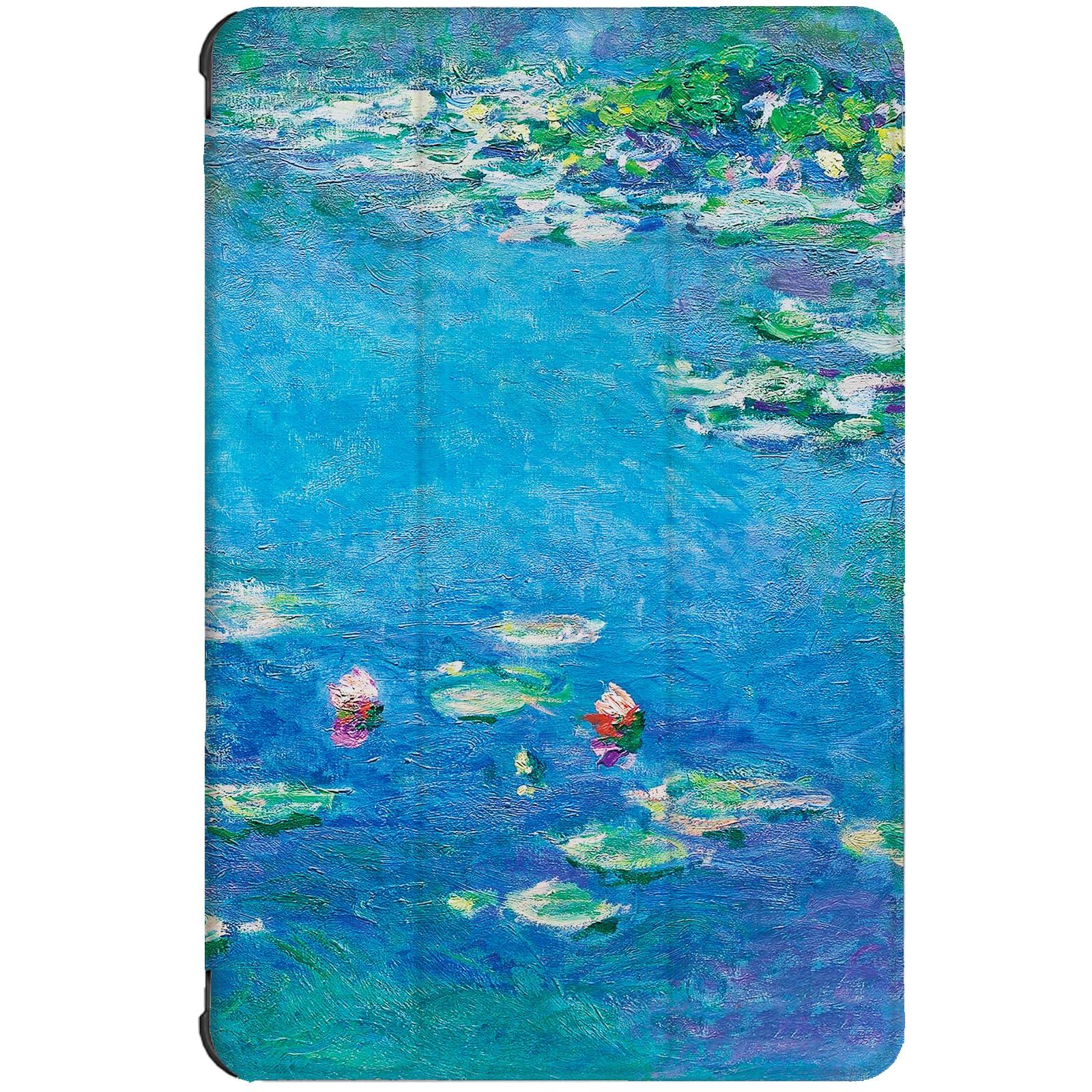 Berkin Arts Samsung Galaxy Compatible with Tab S8 Ultra Case 14.6 inch Model SM-X900/X906 Tri-Fold Stand Cover Cloisonnism Teal Blue Flower Floral (Waterlilies by Monet)