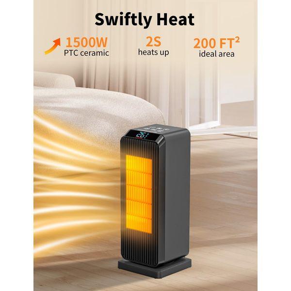 Quiet Space Heater for Indoor Use, 16'' Large Energy Electric Heaters for Bedroom Use 3s Fast Quiet Heating, 80° Oscillating PTC Ceramic Heater with Thermostat, 1-12h Timer, Heater for Bedroom 200fts 3