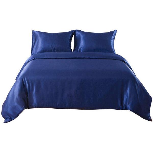 Hotniu Full Satin Silk Duvet Cover Sets - Soft Silky 2 Piece Comforter Cover Set - All Season, Shiny Vibrant Bedding Set With SHAM (Single Size, Navy blue)