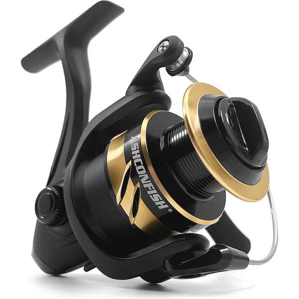 Ashconfish Fishing Reel, Freshwater and Saltwater Spinning Reel, Come with 109Yds Braid line. Lightweight Body, 5.0:1 Gear Ratio, 7+1 Steel BB, Max 17.6lbs Drag Power, Metal Spool &Handle,AF1000