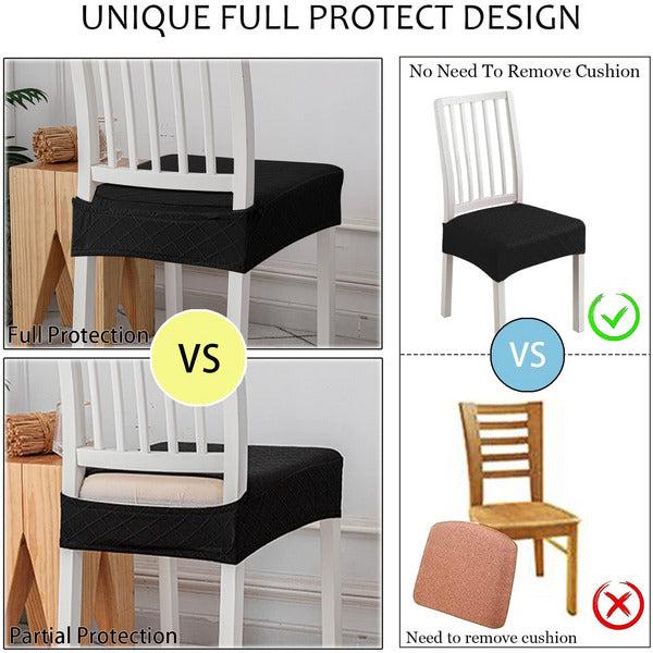 JUNZHE Diamond Lattice Waterproof Chair Seat Covers for Dining Room Chairs Stretch Dining Room Kitchen Chair Covers,Removable Washable Chair Seat Cushion Slipcovers (Black,6 Pcs) 4