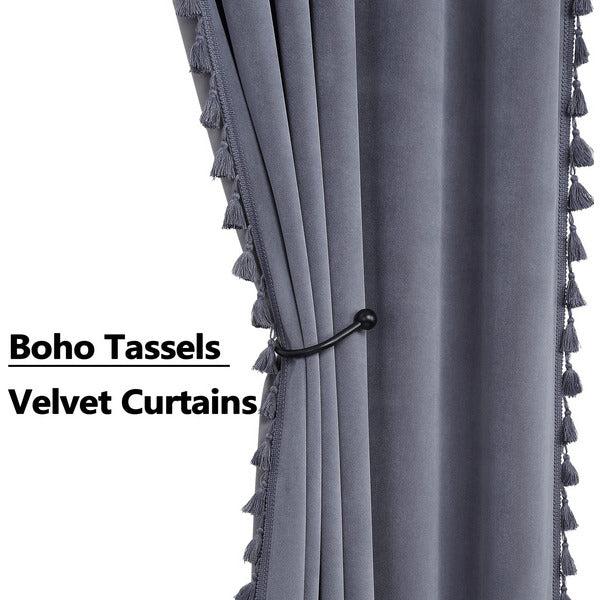 CAROMIO Velvet Solid Curtains, Blackout Soft Grommet Curtains Thermal Insulated Room Darkening Curtains Drapes Panles for LivingRoom Bedroom Christmas Grey 42 x 63 Inch 2