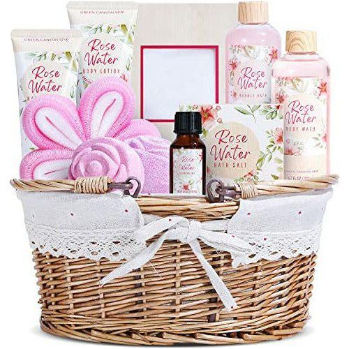 Green Canyon Spa Gift Basket For Women,11 Pcs Set of Rose Water Home Spa Set with Body Lotion, Hand Cream, Essential Oil, Ideal Gifts for Christmas, Thanksgiving Day, Birthday Gifts for Women 0