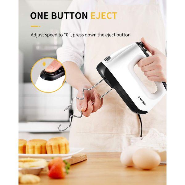 SHARDOR Hand Mixer Electric Whisk, Anti-Splash Hand Whisk, 6 Speeds with Turbo Button, Snap-On Storage Case, Easy Eject Button, 5 Stainless Steel Attachments, Electric Whisk for Kitchen Baking, 400W 3